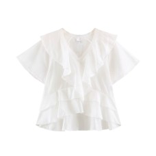 French V-neck ruffled slim fit top