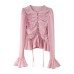 Lace up drawstring embellished trumpet long sleeved top