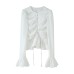 Lace up drawstring embellished trumpet long sleeved top