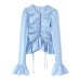 Lace up drawstring embellished trumpet long sleeved top