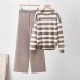 Color-blocked, Simple Design, Long Sleeve Casual Knitwear Set