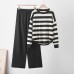 Color-blocked, Simple Design, Long Sleeve Casual Knitwear Set