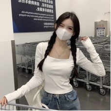 Square Neck Fitted Long Sleeve Innerwear Top for Women