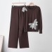 Chain Rhinestone Butterfly Decoration Round Neck Long Sleeve Wide Leg Knit Two-Piece Set for Women