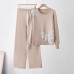 Chain Rhinestone Butterfly Decoration Round Neck Long Sleeve Wide Leg Knit Two-Piece Set for Women