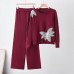 Chain Rhinestone Butterfly Decoration Round Neck Long Sleeve Wide Leg Knit Two-Piece Set for Women