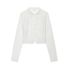 Stand up collar buckle micro transparent short top