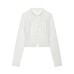 Stand up collar buckle micro transparent short top