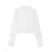 Stand up collar buckle micro transparent short top
