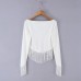 Vacation style high elasticity V-neck tassel top