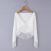 Vacation style high elasticity V-neck tassel top