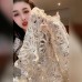 Heavy Embroidery Hollow Knit Beaded Mid-Sleeve Apricot Knit Top for Women, Loose Fit, Slimming, Elegant Casual Top