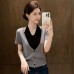 Strapless Faux Two-Piece Short Sleeve Knit Top for Women, Summer New Trendy Slimming and Flattering Unique Upper Wear