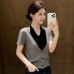 Strapless Faux Two-Piece Short Sleeve Knit Top for Women, Summer New Trendy Slimming and Flattering Unique Upper Wear