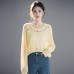 Summer round neck loose hollow top women's short base top fashionable knit top thin sequin