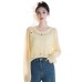 Summer round neck loose hollow top women's short base top fashionable knit top thin sequin
