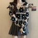 Fashionable Knitted Long Sleeve Top for Women, Spring Summer, Crochet Lace-Up Cover-Up, Slimming Outfit for Plus Size