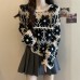 Fashionable Knitted Long Sleeve Top for Women, Spring Summer, Crochet Lace-Up Cover-Up, Slimming Outfit for Plus Size