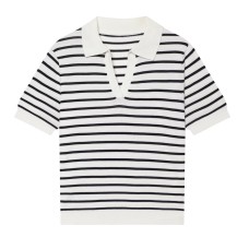 Slim fit POLO collar striped short sleeved top
