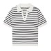 Slim fit POLO collar striped short sleeved top