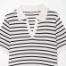 Slim fit POLO collar striped short sleeved top