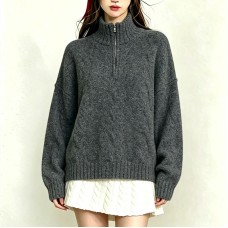 Half high collar Fried Dough Twists versatile plain simple knitwear