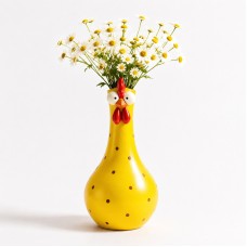 Hand-Painted Rooster Vase Sculpture | Long Neck Cartoon Rooster Decor with Colorful Polka Dots | Waterproof Resin Home Accent