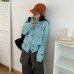 Simple Solid Color Round Neck Ribbed Cuff Single-Button Knit Sweate