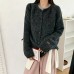 Simple Solid Color Round Neck Ribbed Cuff Single-Button Knit Sweate