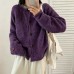 Simple Solid Color Round Neck Ribbed Cuff Single-Button Knit Sweate