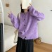 Simple Solid Color Round Neck Ribbed Cuff Single-Button Knit Sweate