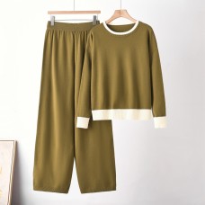 Color blocking round neck two-piece set for women
