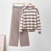Striped color blocked loose long sleeved round neck two-piece set Striped color blocked loose long sleeved round neck two-piece set