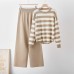 Striped color blocked loose long sleeved round neck two-piece set Striped color blocked loose long sleeved round neck two-piece set