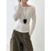 Asymmetric Button Off-Shoulder Long Sleeve High Elastic Basic Top Women's Autumn New Slim Fit Knitwear
