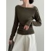 Asymmetric Button Off-Shoulder Long Sleeve High Elastic Basic Top Women's Autumn New Slim Fit Knitwear