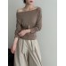 Asymmetric Button Off-Shoulder Long Sleeve High Elastic Basic Top Women's Autumn New Slim Fit Knitwear