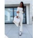Set long sleeved one shoulder slim fit top casual long two-piece set for women