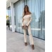 Set long sleeved one shoulder slim fit top casual long two-piece set for women