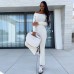 Set long sleeved one shoulder slim fit top casual long two-piece set for women