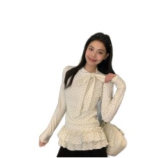 Chiffon Polka Dot Tie-Front Ruffle Inner Top for Women