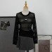 Round neck hollowed out long sleeved top