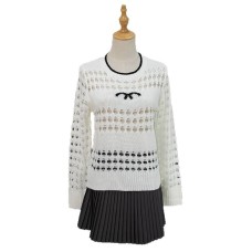 Round neck jacquard letter hollow top