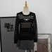 Round neck jacquard letter hollow top