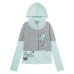 Hooded fake two gray striped short sleeved long sleeved top Hooded fake two gray striped short sleeved long sleeved top