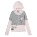 Hooded fake two gray striped short sleeved long sleeved top Hooded fake two gray striped short sleeved long sleeved top