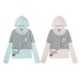 Hooded fake two gray striped short sleeved long sleeved top Hooded fake two gray striped short sleeved long sleeved top