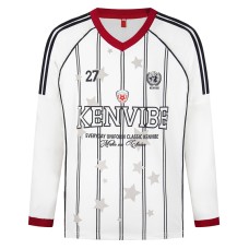 Color blocked V-neck football style long sleeved jersey