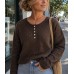 Hollow out round neck half open button loose long sleeved top