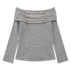 Grey one shoulder long sleeved knitted top